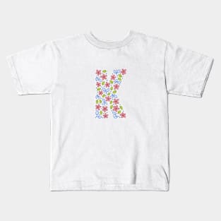 Floral Monogram Letter K - pink and blue Kids T-Shirt